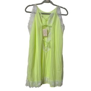 Vintage Renoir Neon Lime Green Nylon Tricot Lace Up Nightgown Bows NWT